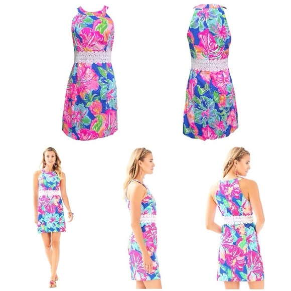 Lilly Pulitzer Dresses & Skirts - Lilly Pulitzer Ashlyn Shift Dress Size 2 Halter Beckon Blue Jungle Utopia 29555